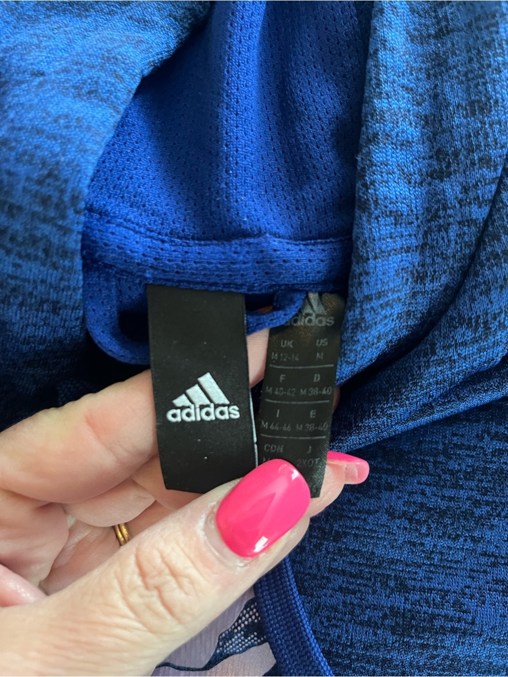 adidas Unisex Blue Hooded Logo Sweatshirt Finger Holes Long Sleeve Size Medium - Picture 4 of 16